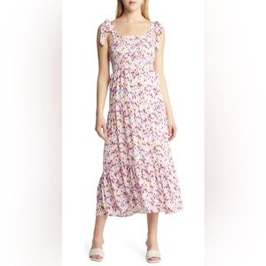 Women's Sam Edelman Confetti Smocked Bodice Maxi Dress SZ 12 White Multi